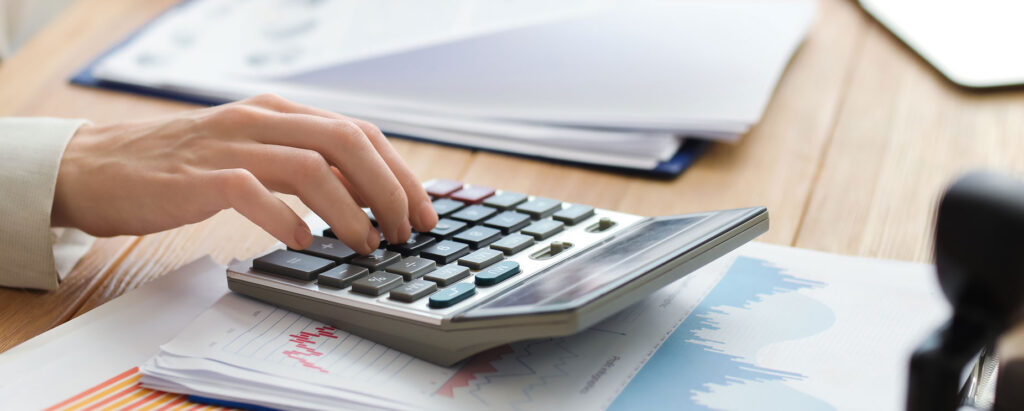calculator with financial documents