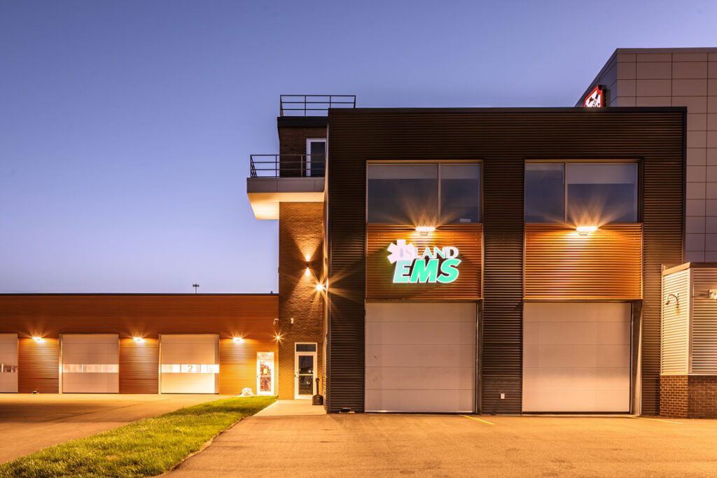 Crossroads EMS unit exterior at night