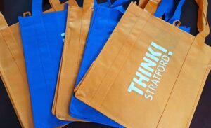 Several Think! Stratford bags in a row.